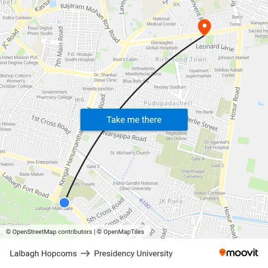 Lalbagh Hopcoms to Presidency University map