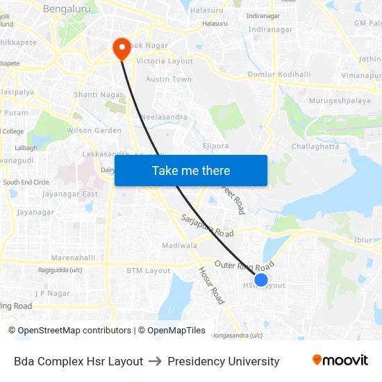 Bda Complex Hsr Layout to Presidency University map