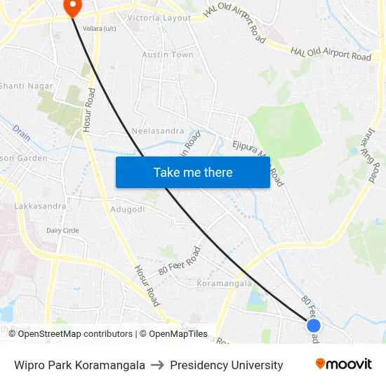 Wipro Park Koramangala to Presidency University map