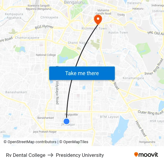 Rv Dental College to Presidency University map