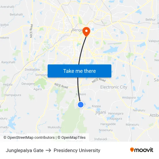 Junglepalya Gate to Presidency University map