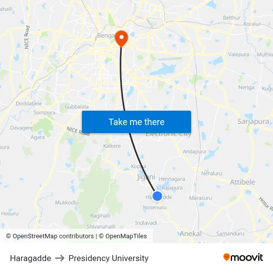 Haragadde to Presidency University map