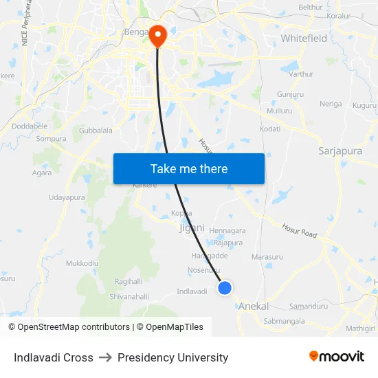 Indlavadi Cross to Presidency University map