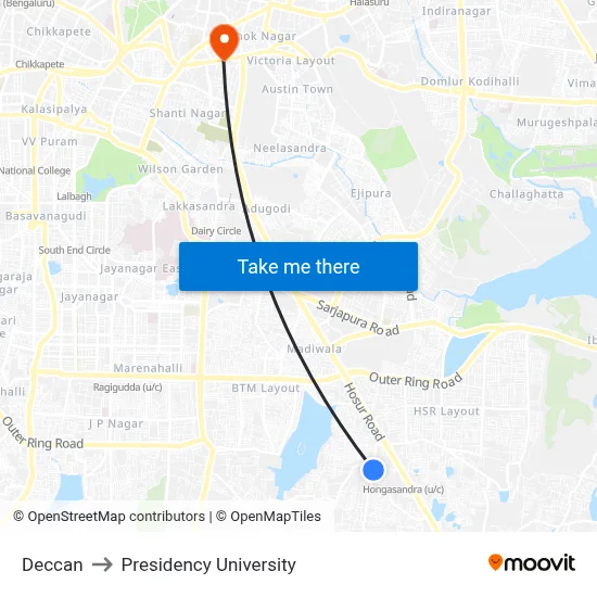 Deccan to Presidency University map
