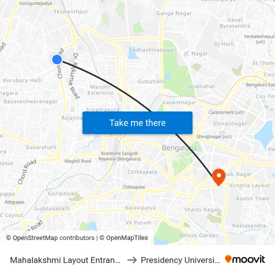 Mahalakshmi Layout Entrance to Presidency University map