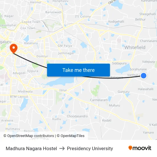 Madhura Nagara Hostel to Presidency University map