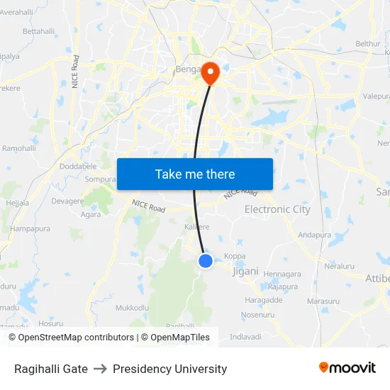Ragihalli Gate to Presidency University map