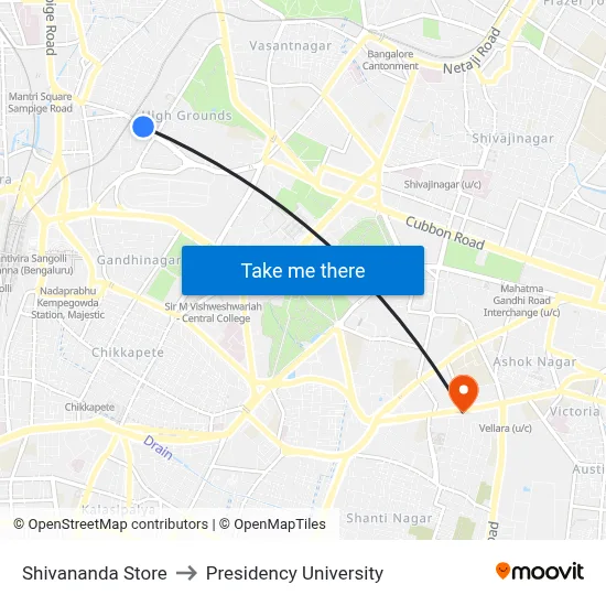 Shivananda Store to Presidency University map