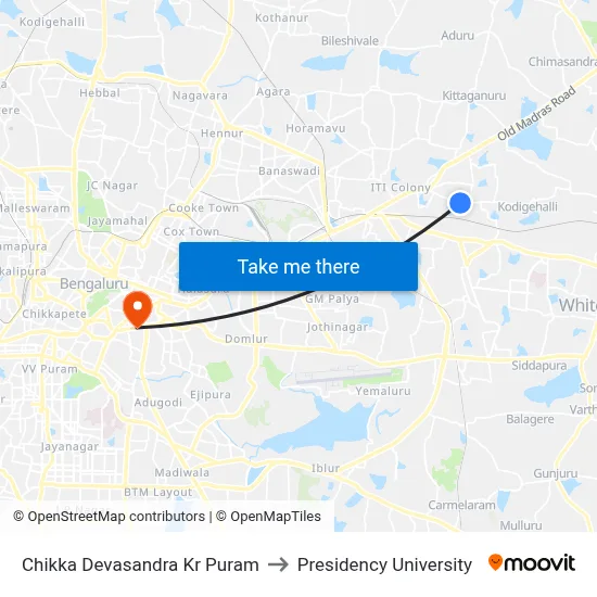 Chikka Devasandra Kr Puram to Presidency University map