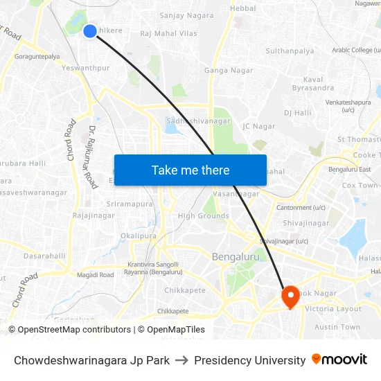 Chowdeshwarinagara Jp Park to Presidency University map