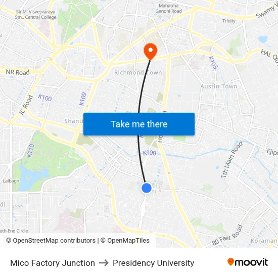 Mico Factory Junction to Presidency University map
