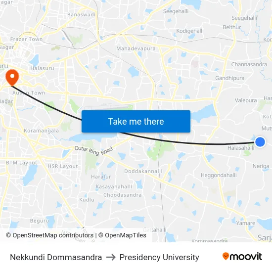 Nekkundi Dommasandra to Presidency University map