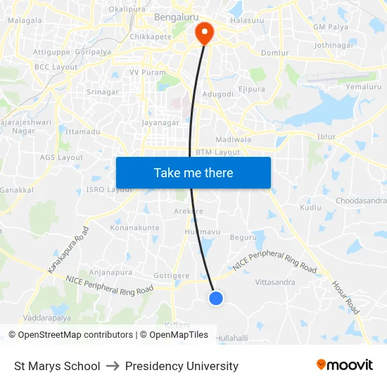 St Marys School to Presidency University map