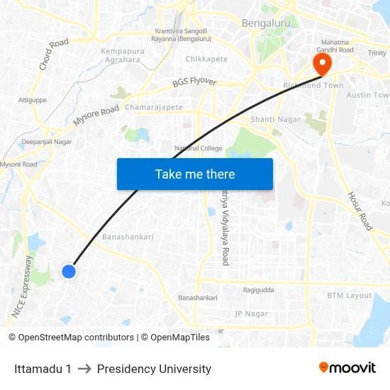 Ittamadu 1 to Presidency University map