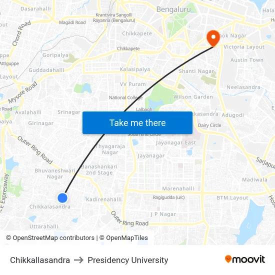 Chikkallasandra to Presidency University map