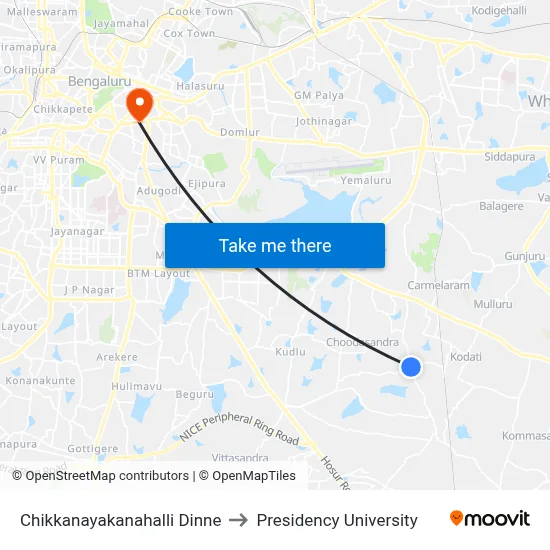 Chikkanayakanahalli Dinne to Presidency University map