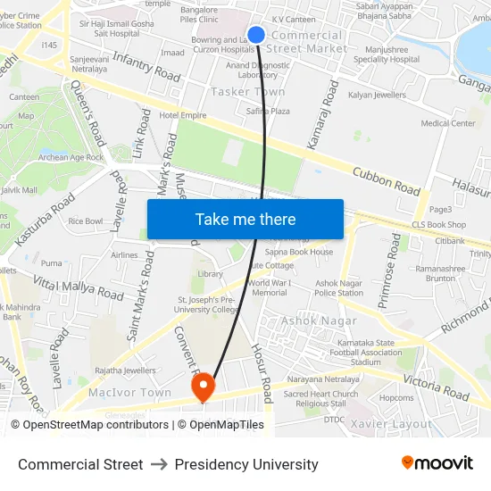 Commercial Street to Presidency University map