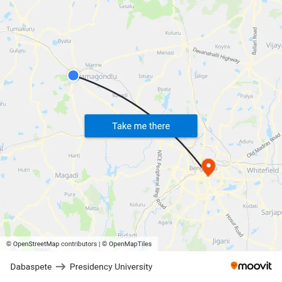 Dabaspete to Presidency University map