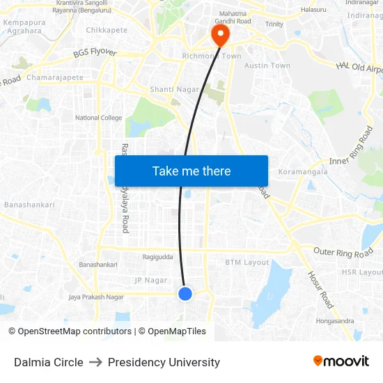 Dalmia Circle to Presidency University map