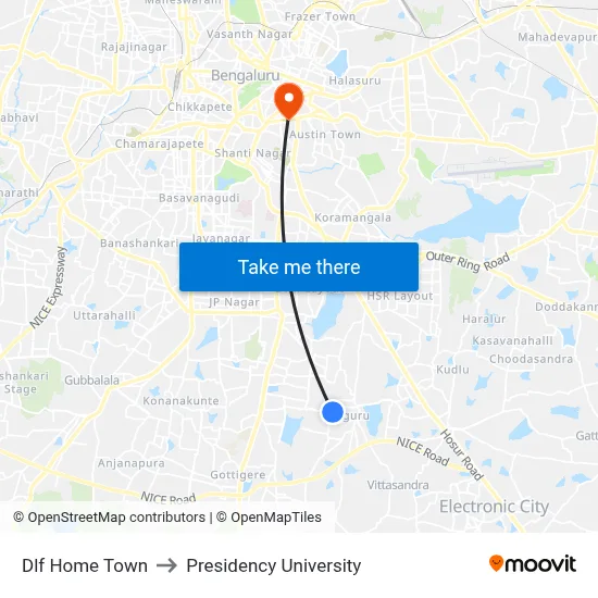 Dlf Home Town to Presidency University map