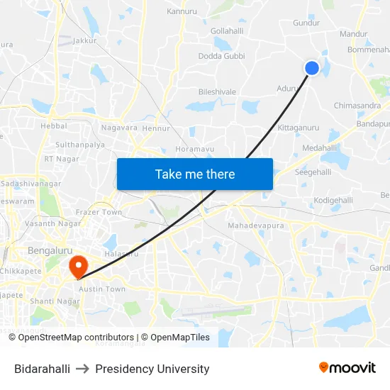 Bidarahalli to Presidency University map