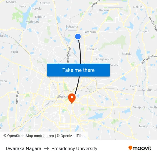 Dwaraka Nagara to Presidency University map