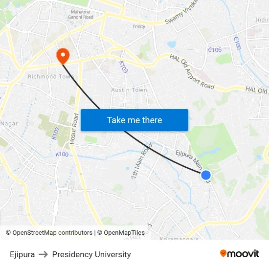 Ejipura to Presidency University map