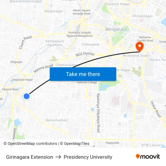 Girinagara Extension to Presidency University map