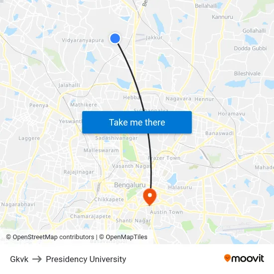 Gkvk to Presidency University map