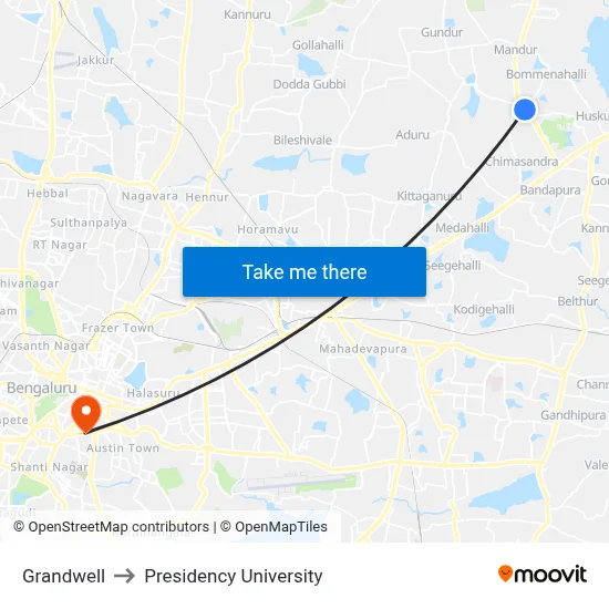 Grandwell to Presidency University map