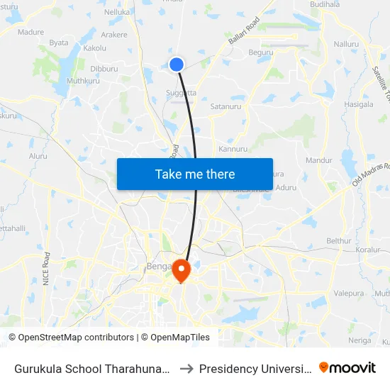 Gurukula School Tharahunase to Presidency University map