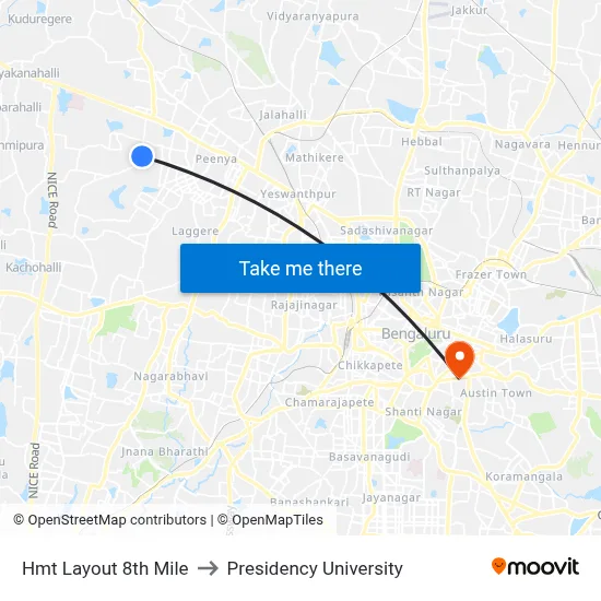 Hmt Layout 8th Mile to Presidency University map
