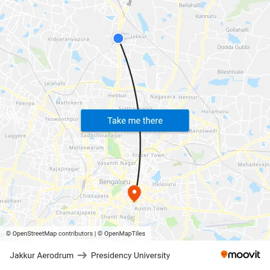 Jakkur Aerodrum to Presidency University map