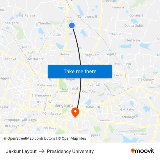 Jakkur Layout to Presidency University map