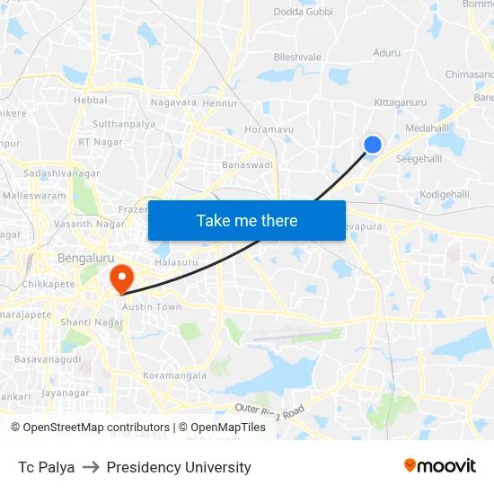 Tc Palya to Presidency University map
