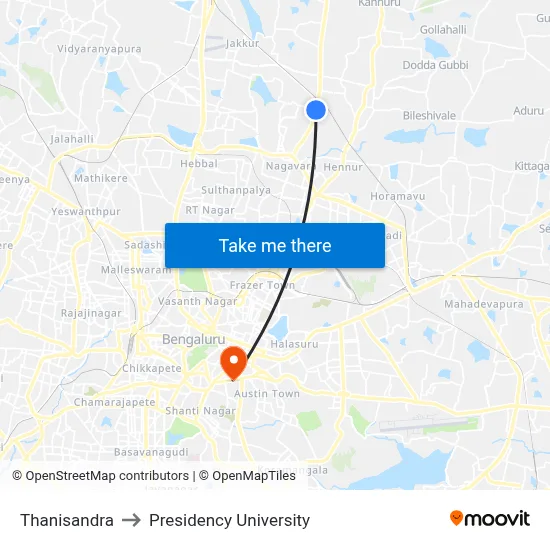 Thanisandra to Presidency University map