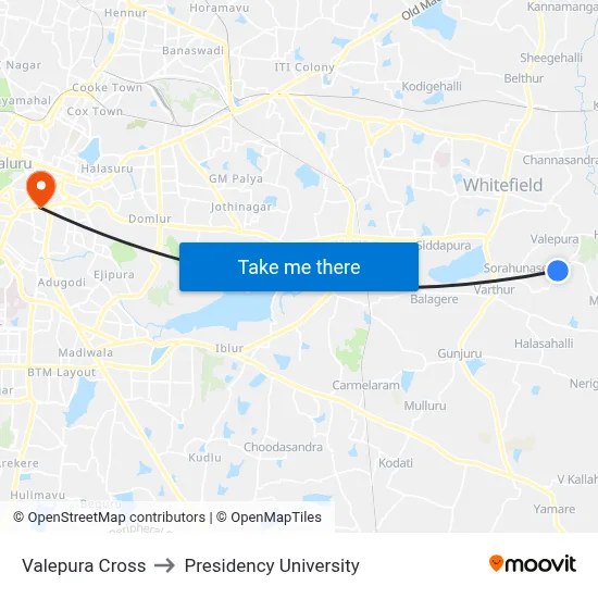 Valepura Cross to Presidency University map