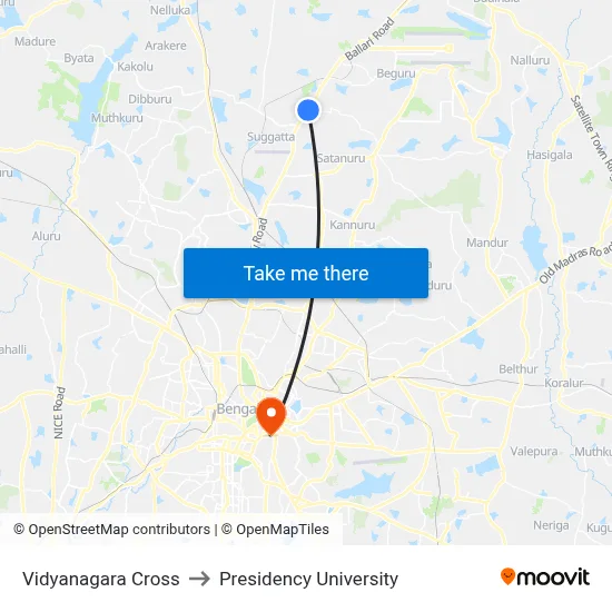 Vidyanagara Cross to Presidency University map