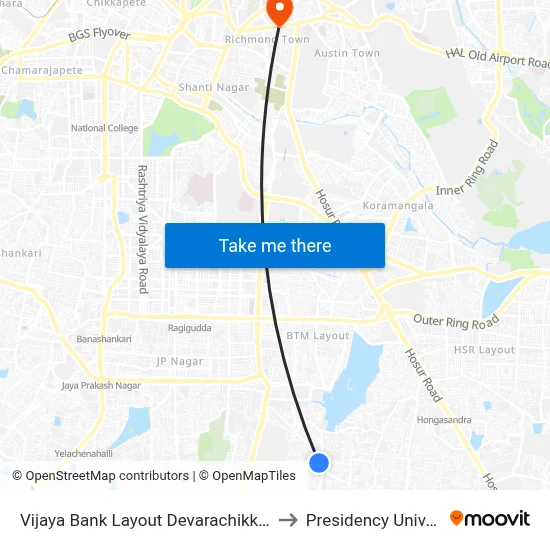 Vijaya Bank Layout Devarachikkanahalli to Presidency University map