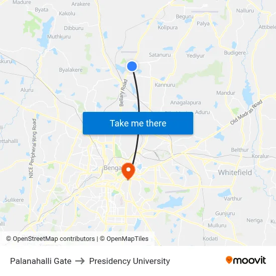 Palanahalli Gate to Presidency University map