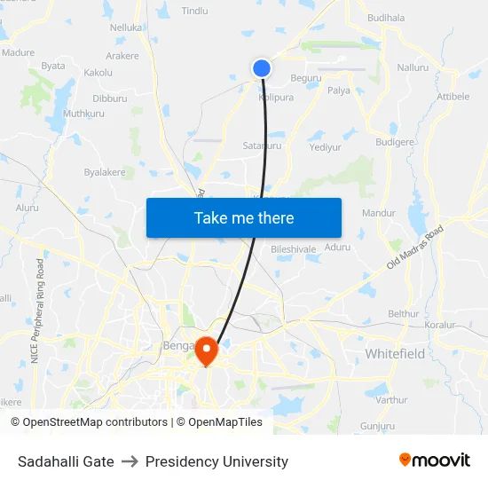 Sadahalli Gate to Presidency University map