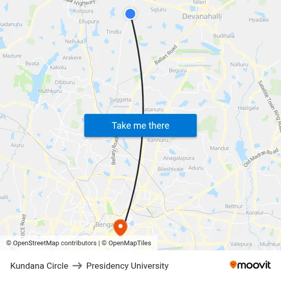 Kundana Circle to Presidency University map