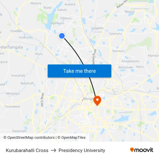 Kurubarahalli Cross to Presidency University map