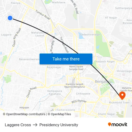 Laggere Cross to Presidency University map