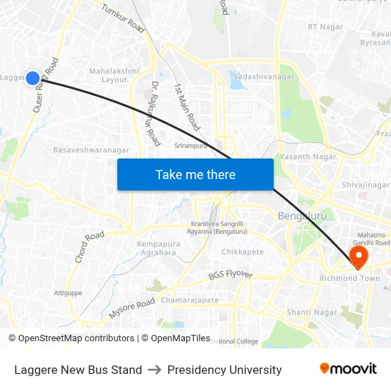 Laggere New Bus Stand to Presidency University map