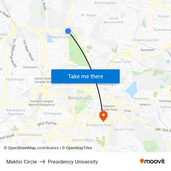 Mekhri Circle to Presidency University map