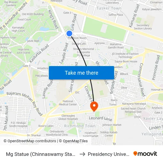 Mg Statue (Chinnaswamy Stadium) to Presidency University map