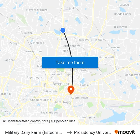 Military Dairy Farm (Esteem Mall) to Presidency University map