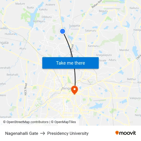Nagenahalli Gate to Presidency University map