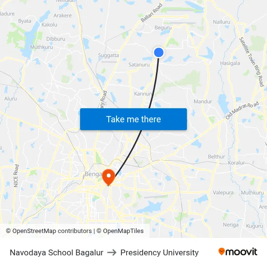 Navodaya School Bagalur to Presidency University map